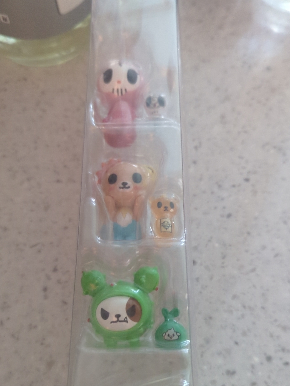 Mini Animal Character Figurine Set in Green, Pink, and Tan